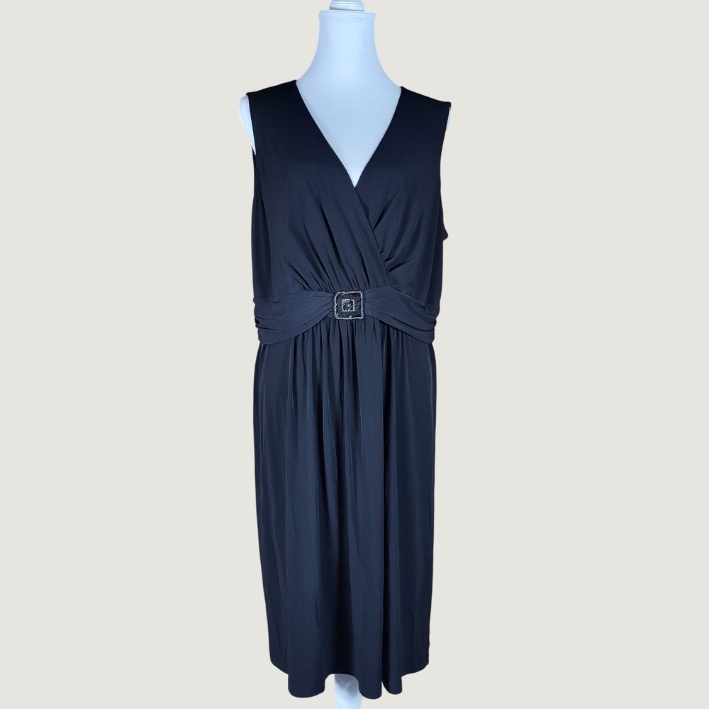 Motherhood Maternity Dress Women 1X Beaded Empire Waist V-Neck Midi Black